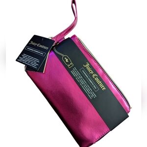 HP. Juicy Couture Phone Charging Cosmetic Bag Wristlet Iridescent Pink Saffiano